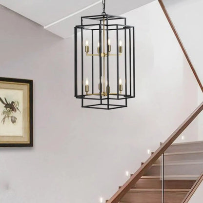 Lampada a sospensione per cucina con 8 luci - Lampadario a più livelli nero e oro