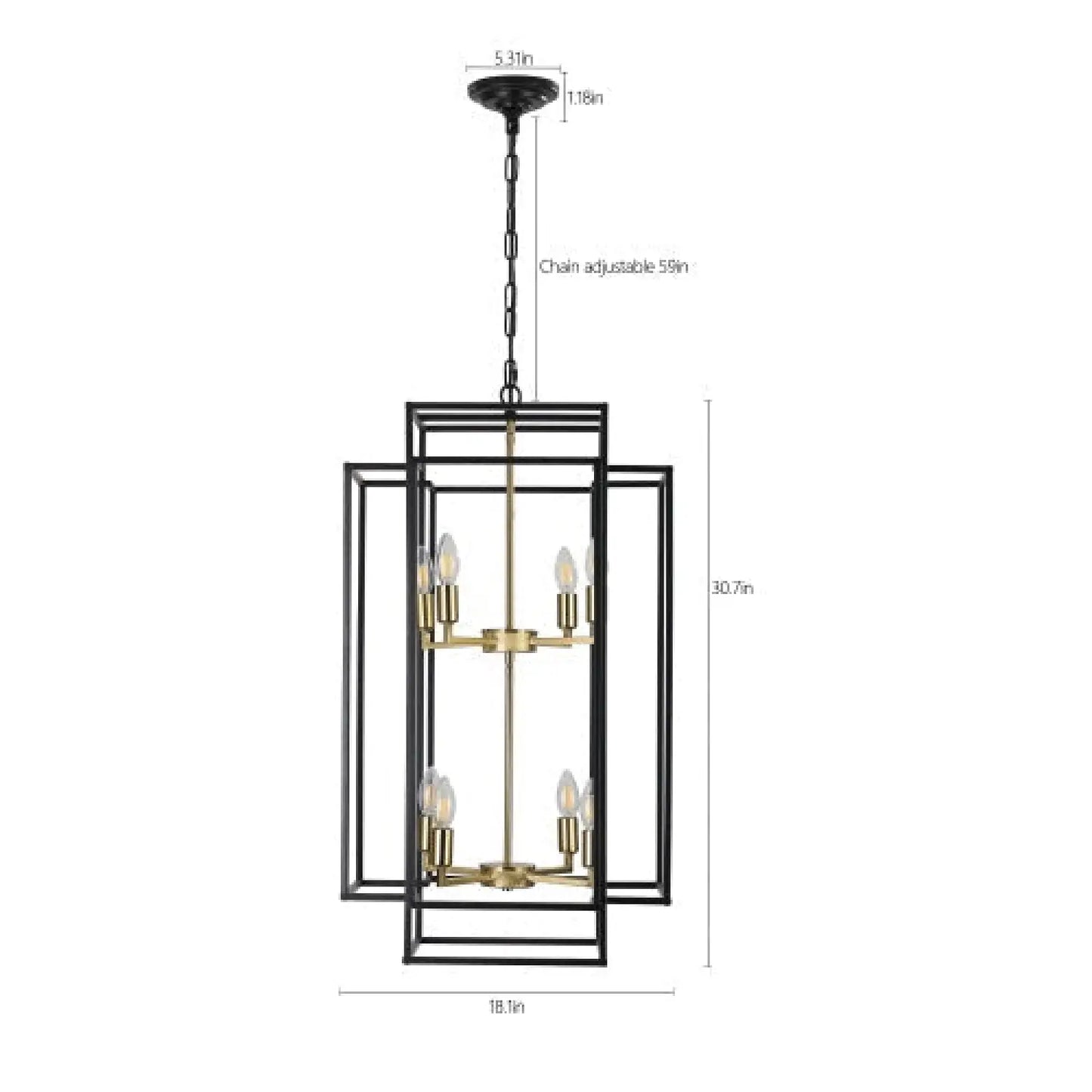Lampada a sospensione per cucina con 8 luci - Lampadario a più livelli nero e oro