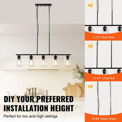 Lampade a sospensione per isola cucina con 5 luci e design regolabile