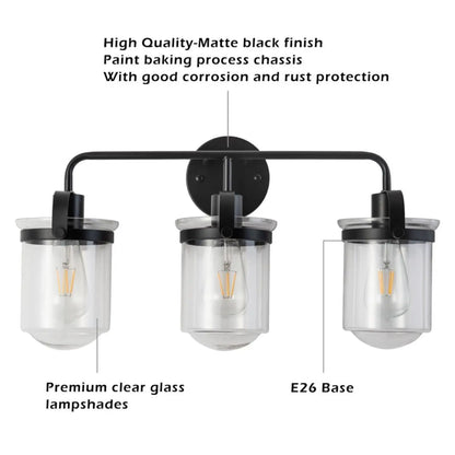 Inomhusvägglampor i modern svart finish med glasskärm och E26-sockel
