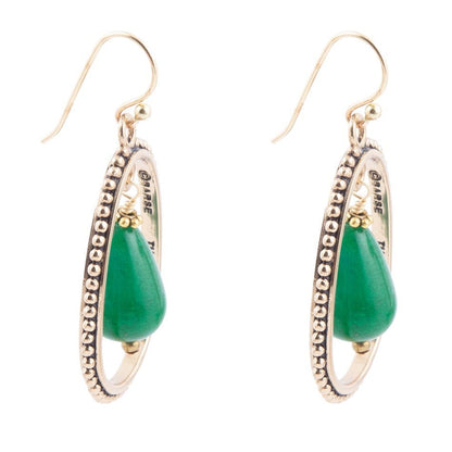 Inline Green Onyx Golden Drop Earrings