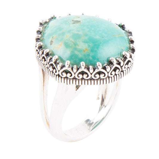 Anello Intricato Turchese Verde e Argento Sterling