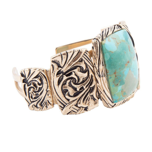 Bracciale rigido dorato jacquard blu turchese solido