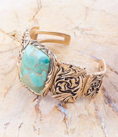 Jacquard Blue Turquoise Solid Golden Cuff Bracelet