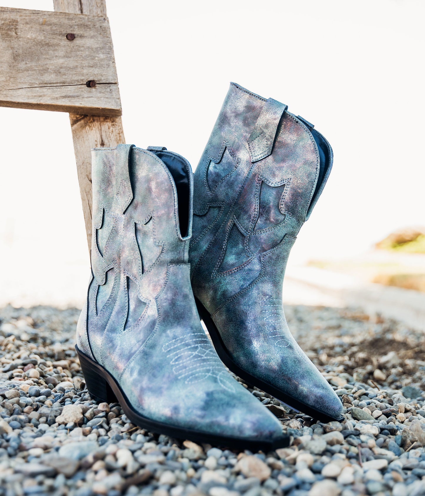 Stivale metallizzato in jersey blu