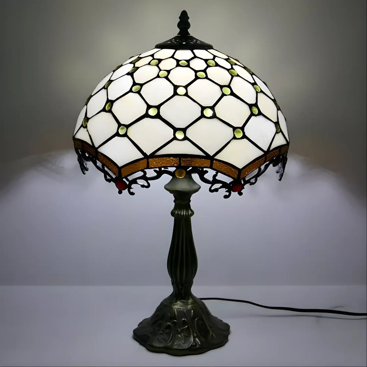 Juvel Romersk Tiffany Lampa Antik | Glas Bordsskiva