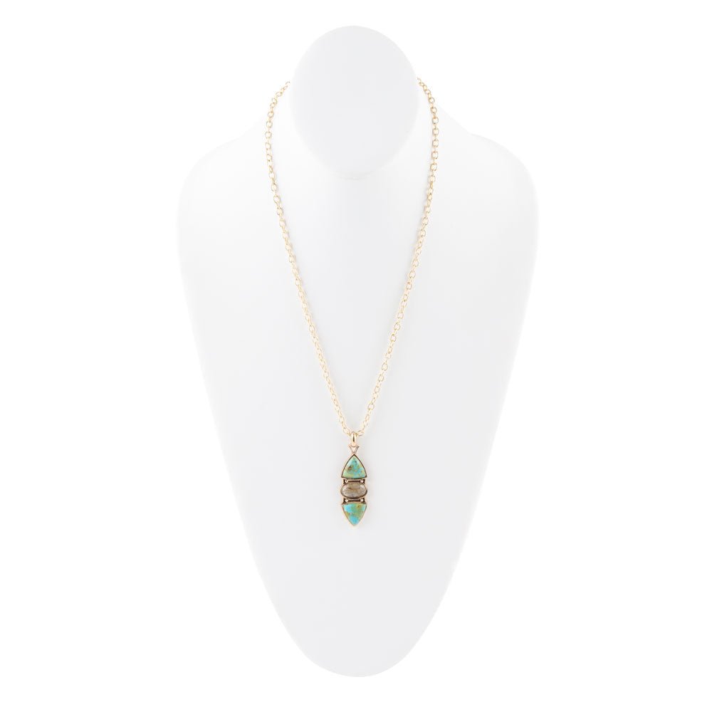 Labradorit- und Türkis-Anhänger-Halskette