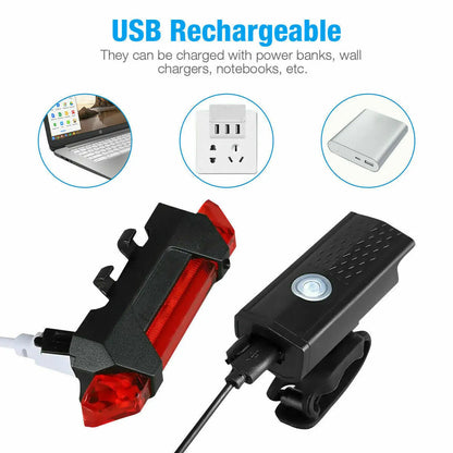 Set di luci LED per bici con fanale anteriore e posteriore ricaricabili via USB
