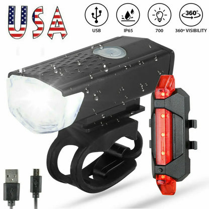 Set di luci LED per bici con fanale anteriore e posteriore ricaricabili via USB