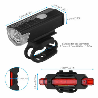 Set di luci LED per bici con fanale anteriore e posteriore ricaricabili via USB