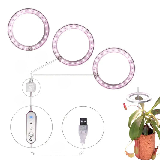 LED växtlampa fullspektrum ängelring USB-lampa för inomhusväxter