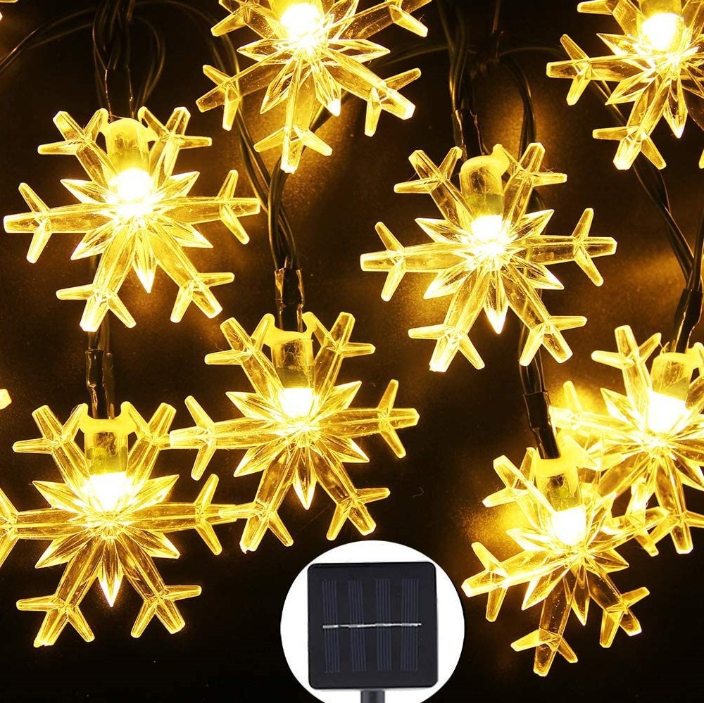 Dekorativa snöflingesolcellsljusslingor för trädgård och jul