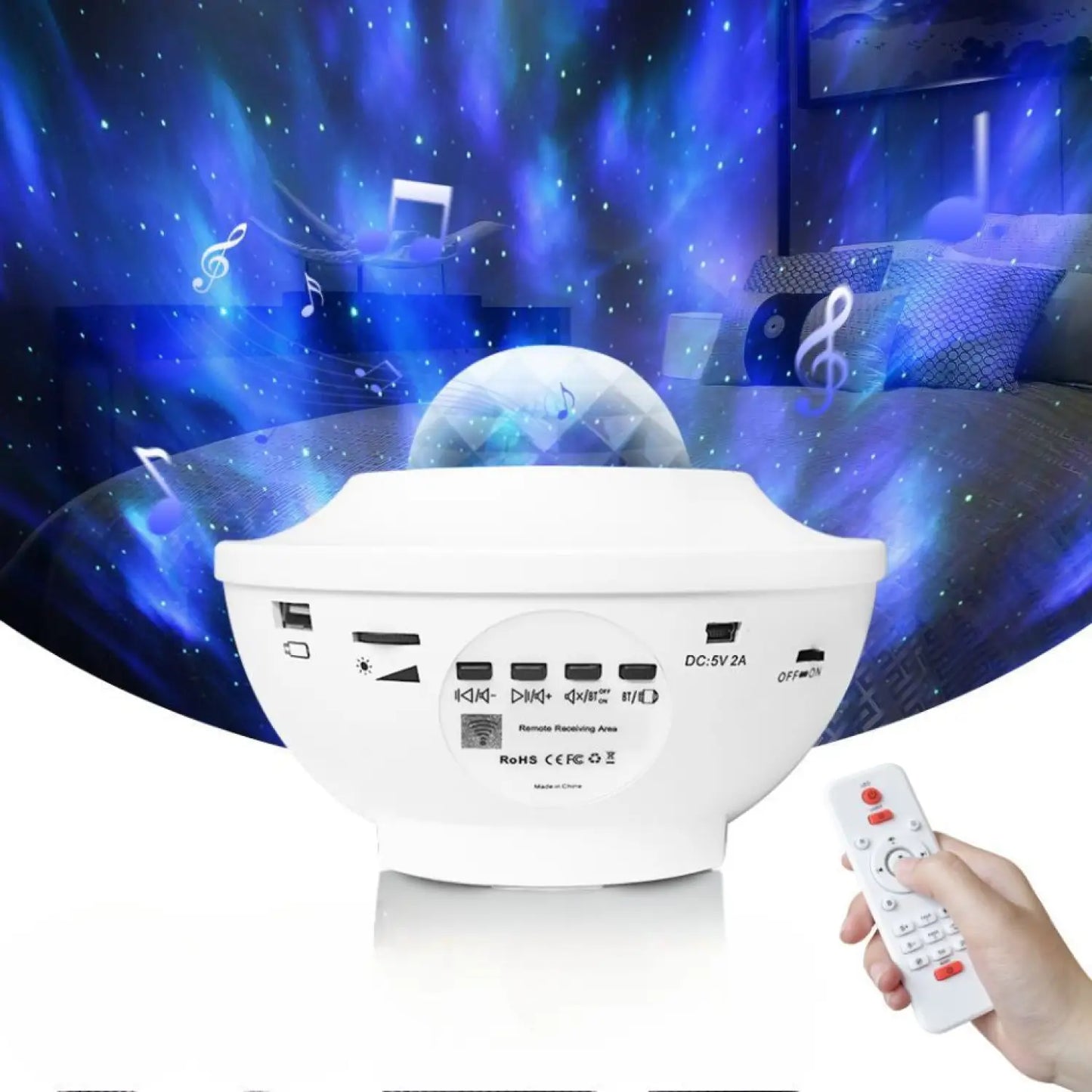 LED Star Projector Night Light with USB Control and Music Player