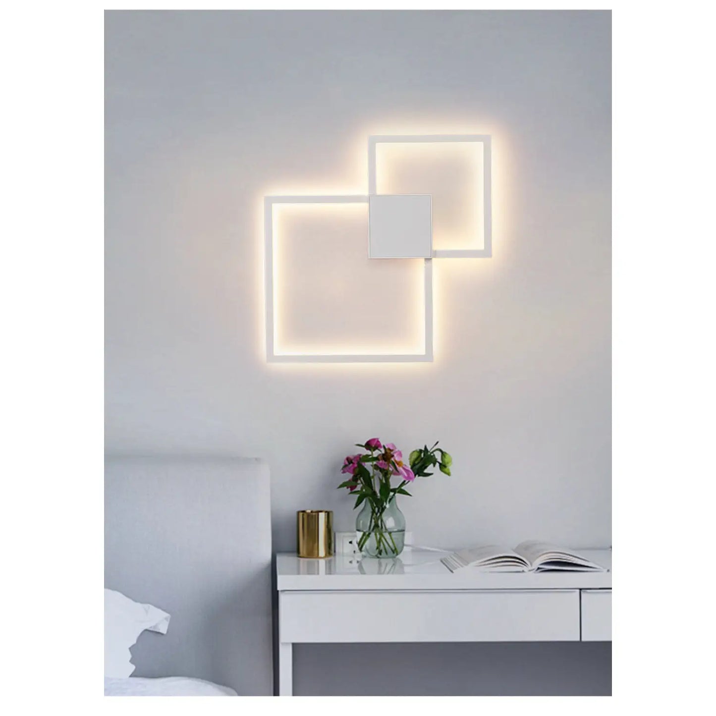 LED-vägglampa för sovrum med unik geometrisk väggkonst