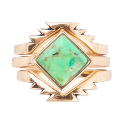 Aztek Limegrön Turkos Guld Ring Set