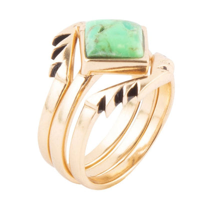 Aztek Limegrön Turkos Guld Ring Set