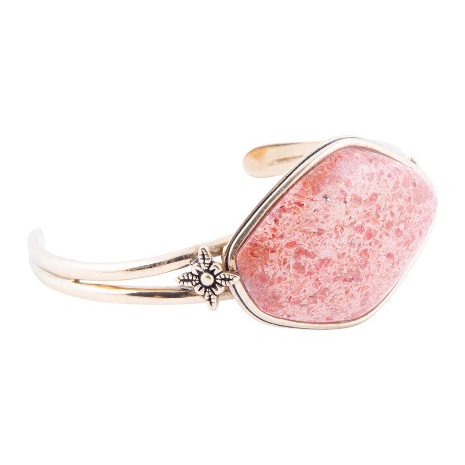 Bracciale a polsino in corallo spugna arancione lucente dorato