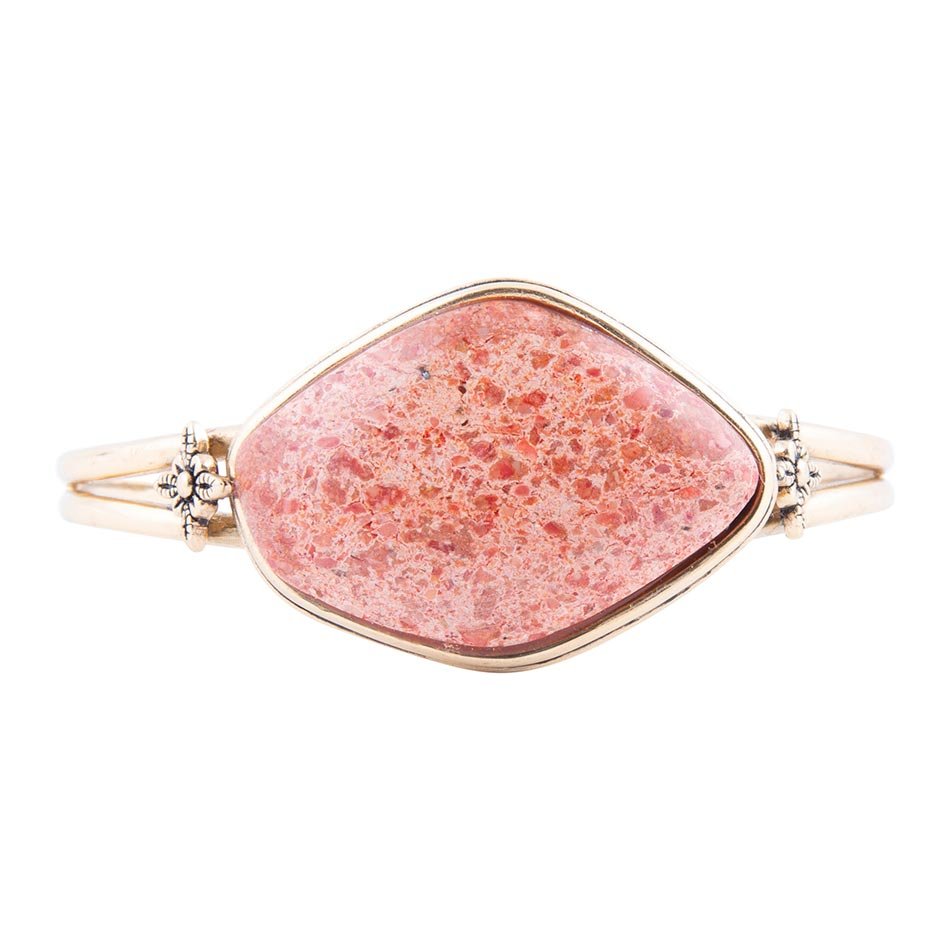 Bracciale a polsino in corallo spugna arancione lucente dorato