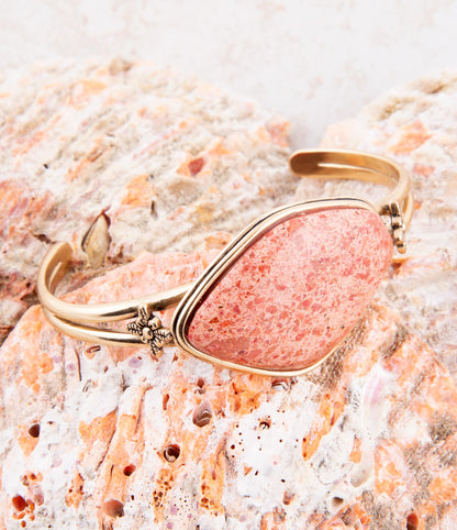 Bracciale a polsino in corallo spugna arancione lucente dorato