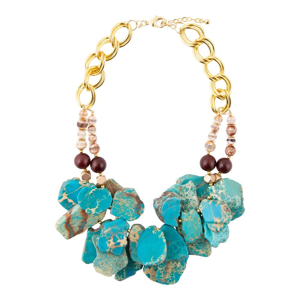 Lucia Blue Jasper and Fire Agate Golden Strand Necklace
