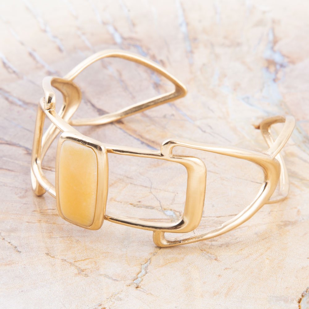 Bracciale con Agata Gialla Lucida e Polsino Dorato