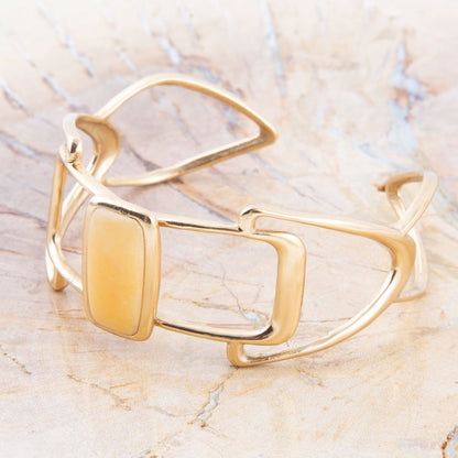 Bracciale con Agata Gialla Lucida e Polsino Dorato