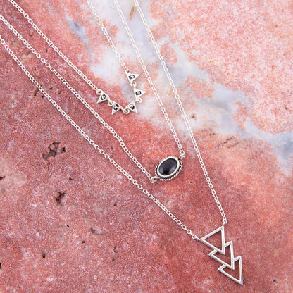Marcasit och Onyx Sterling Silver Lager-på-lager Halsband
