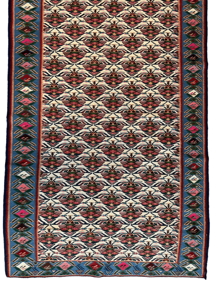 Masterpiece Vintage Persian Senneh Kilim Runner Rug 4’ x 9’