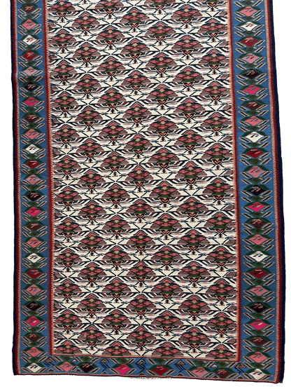 Masterpiece Vintage Persian Senneh Kilim Runner Rug 4’ x 9’