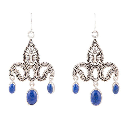 Mehendi blå lapis och sterlingsilver ljuskrona örhängen