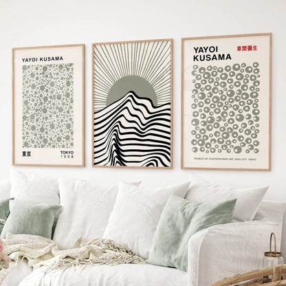 Exhibition Style Wall Art. Set of 3 Sage Green Bauhaus Prints for Apartment or Dorm