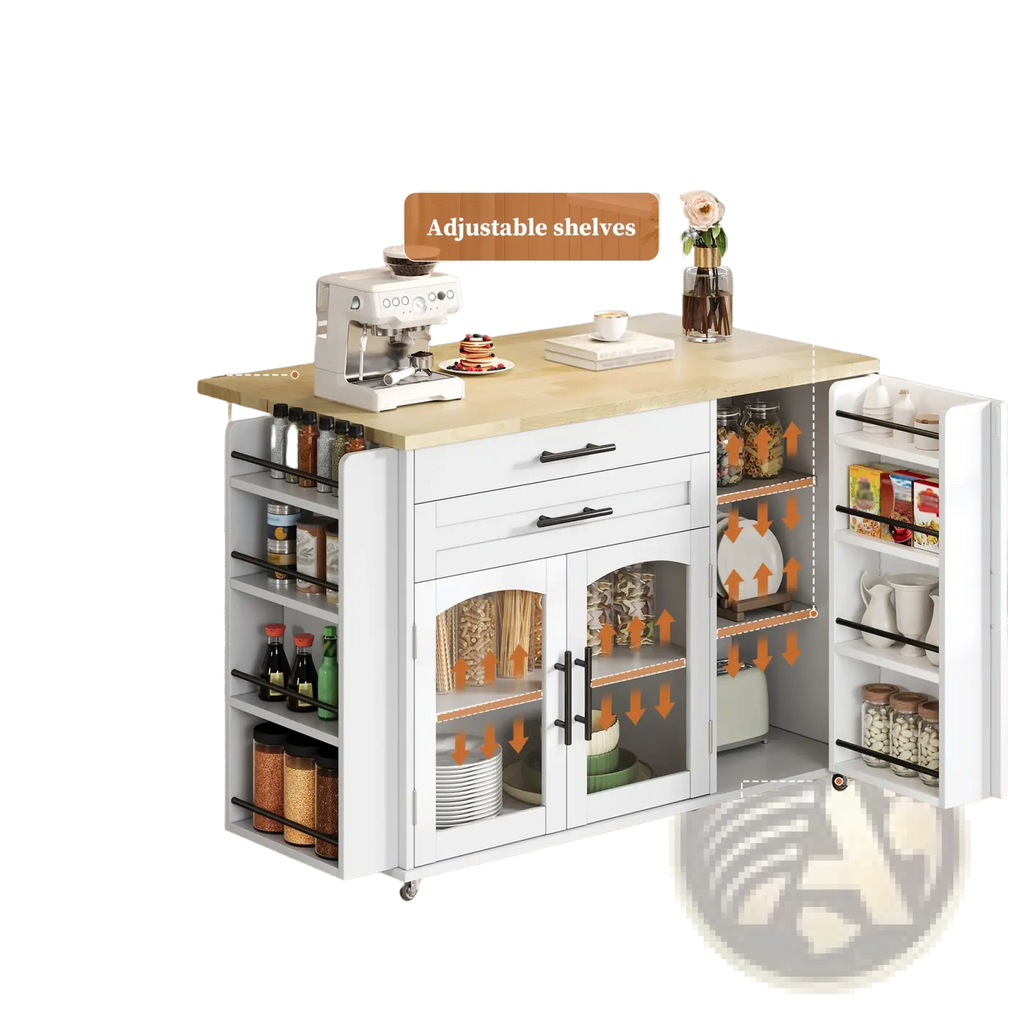 Mobile Kitchen Island with Foldable Worktop and Wheels
