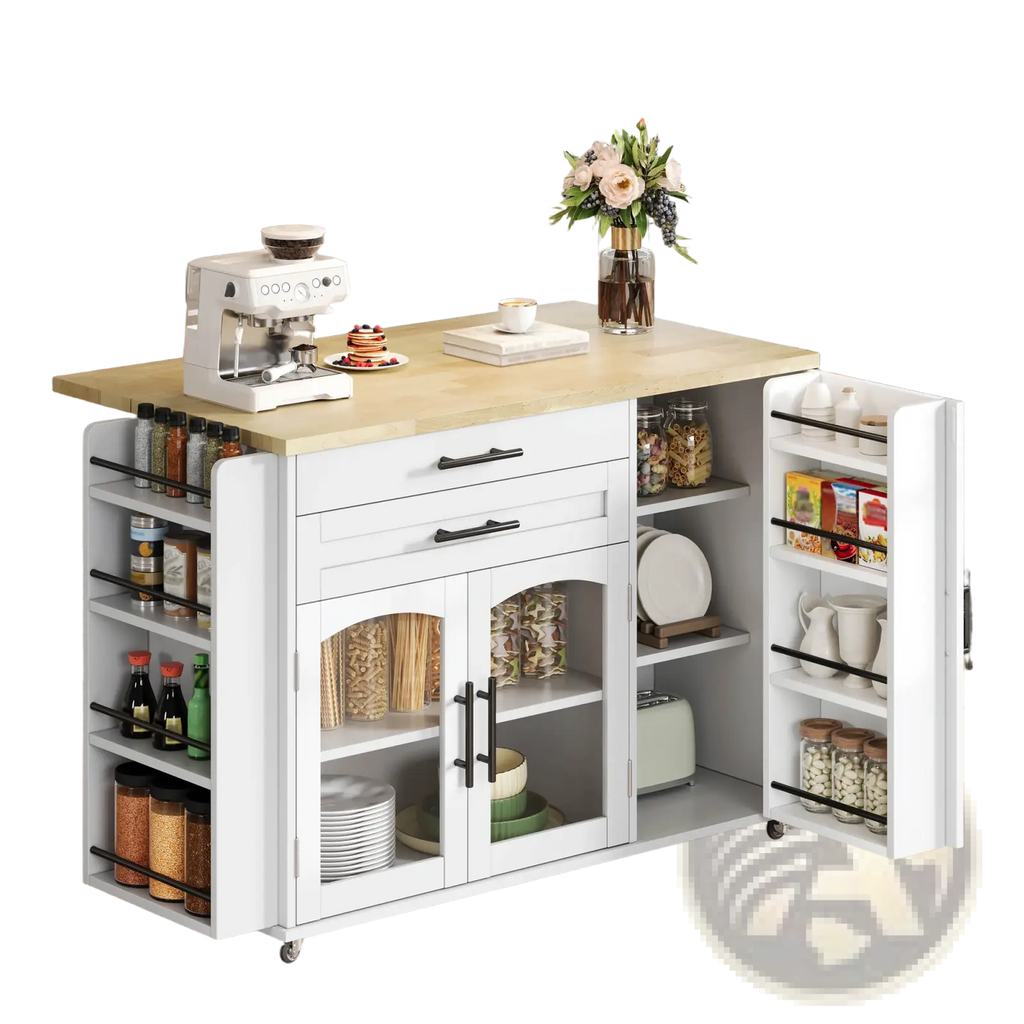 Mobile Kitchen Island with Foldable Worktop and Wheels