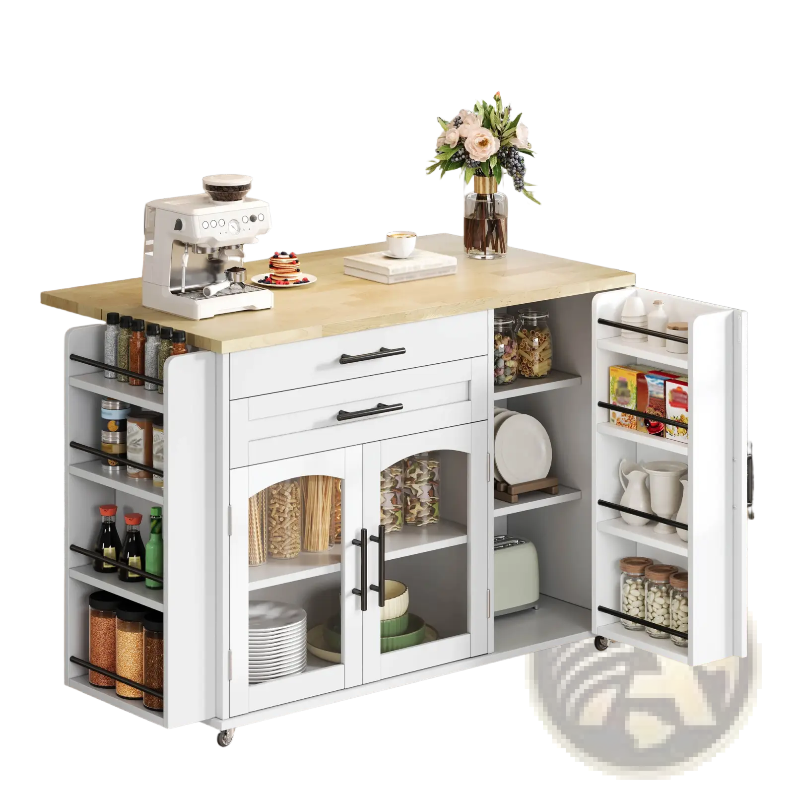 Mobile Kitchen Island with Foldable Worktop and Wheels