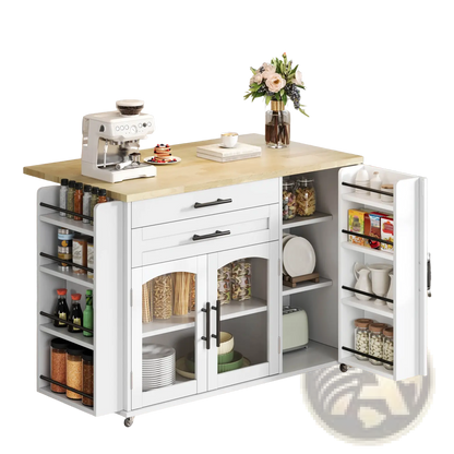 Mobile Kitchen Island with Foldable Worktop and Wheels