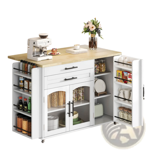 Mobile Kitchen Island with Foldable Worktop and Wheels