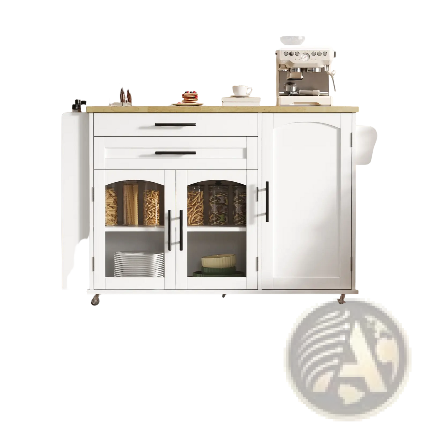 Mobile Kitchen Island with Foldable Worktop and Wheels