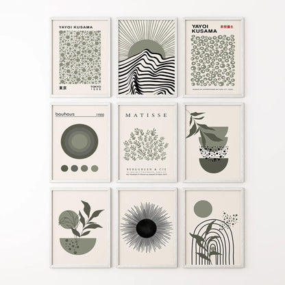 MCM Boho Abstract Wall Art Set of 9. Bauhaus, Matisse Prints
