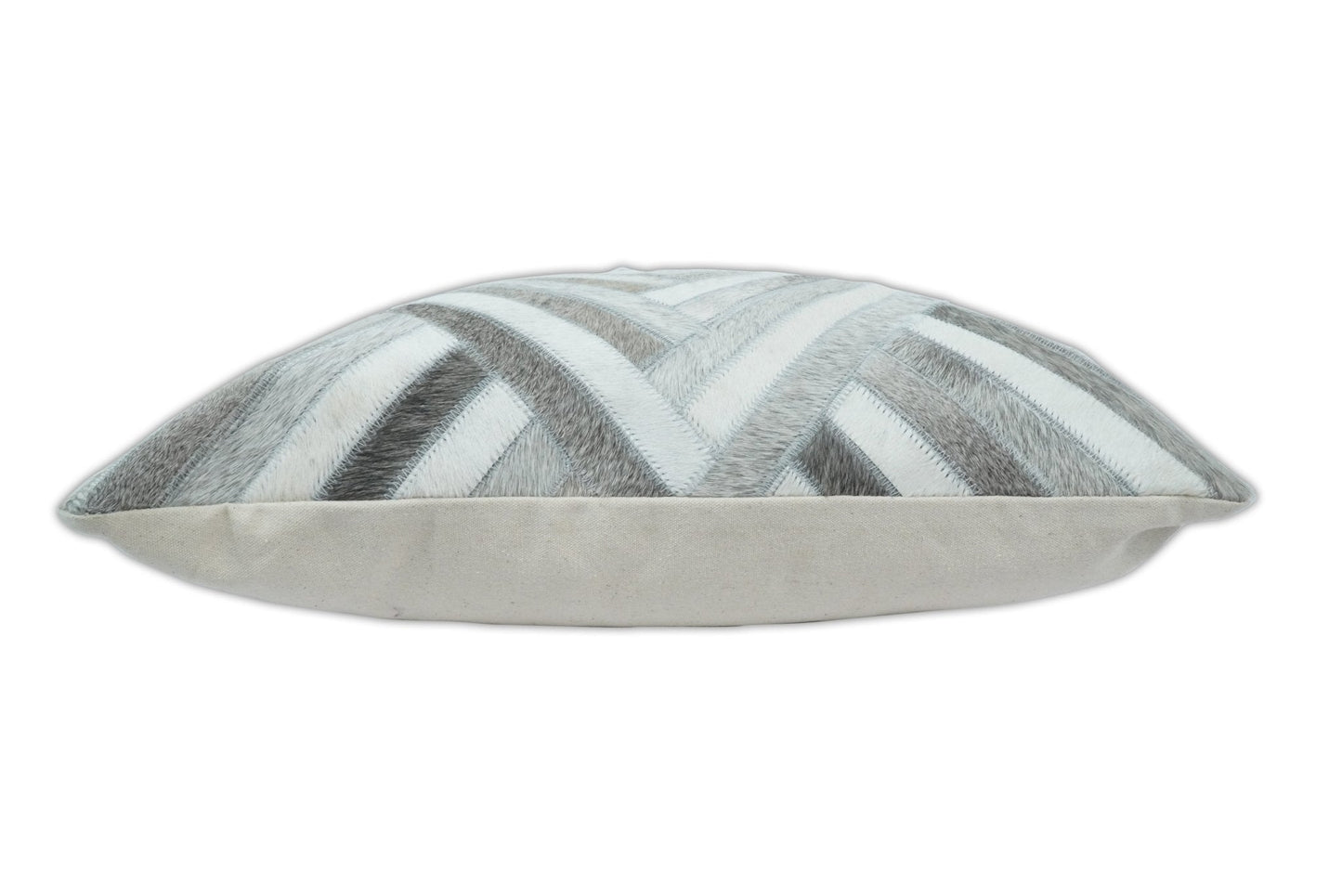 Modern Geometric Silver and Ivory Striped Genuine leather Pillow, Cushion | PL18