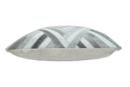 Modern Geometric Silver and Ivory Striped Genuine leather Pillow, Cushion | PL18