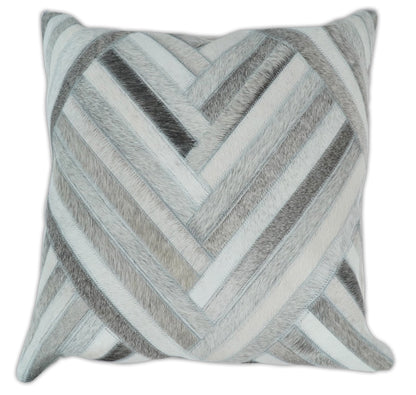 Modern Geometric Silver and Ivory Striped Genuine leather Pillow, Cushion | PL18