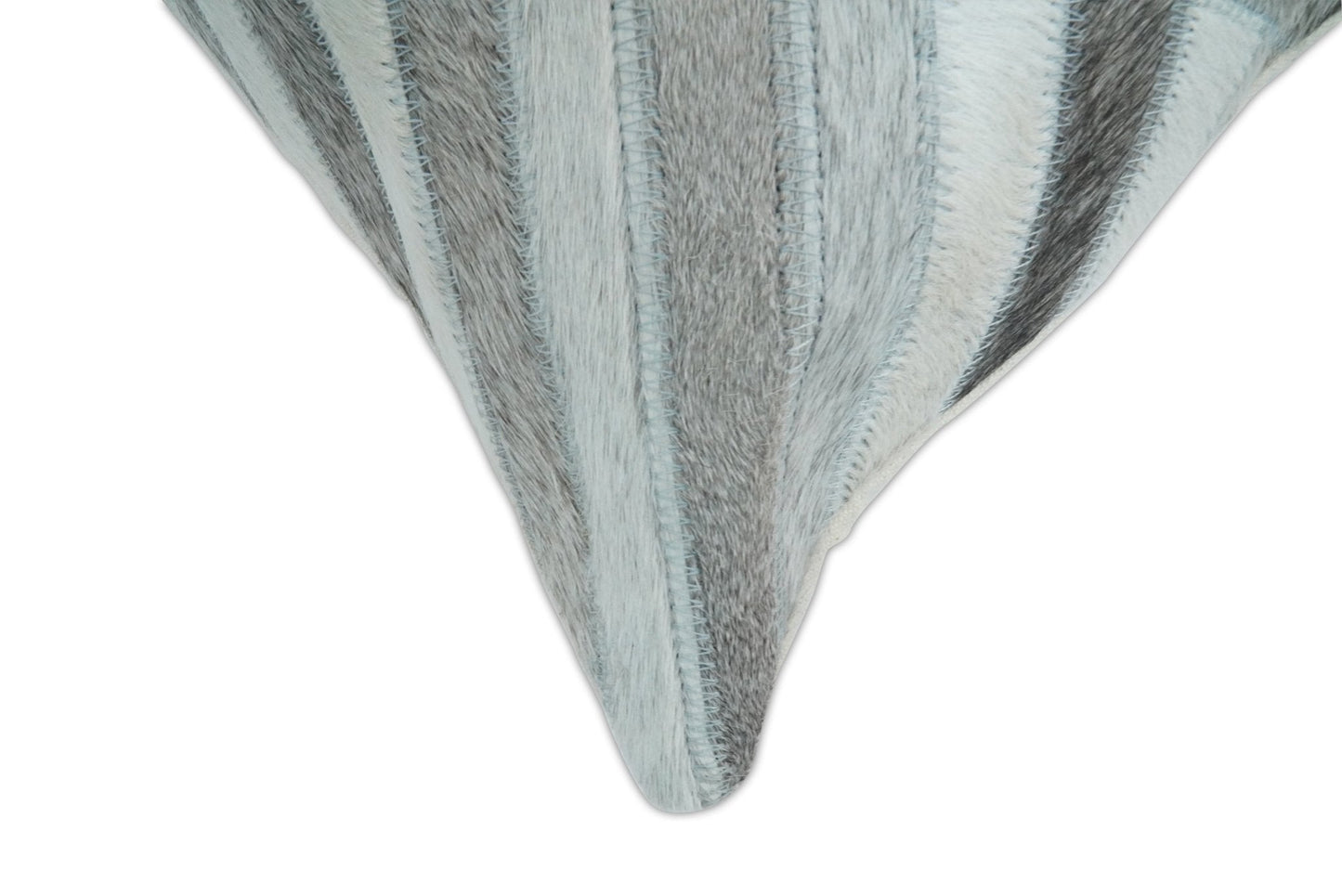 Modern Geometric Silver and Ivory Striped Genuine leather Pillow, Cushion | PL18