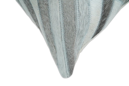 Modern Geometric Silver and Ivory Striped Genuine leather Pillow, Cushion | PL18