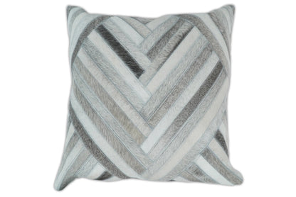 Modern Geometric Silver and Ivory Striped Genuine leather Pillow, Cushion | PL18