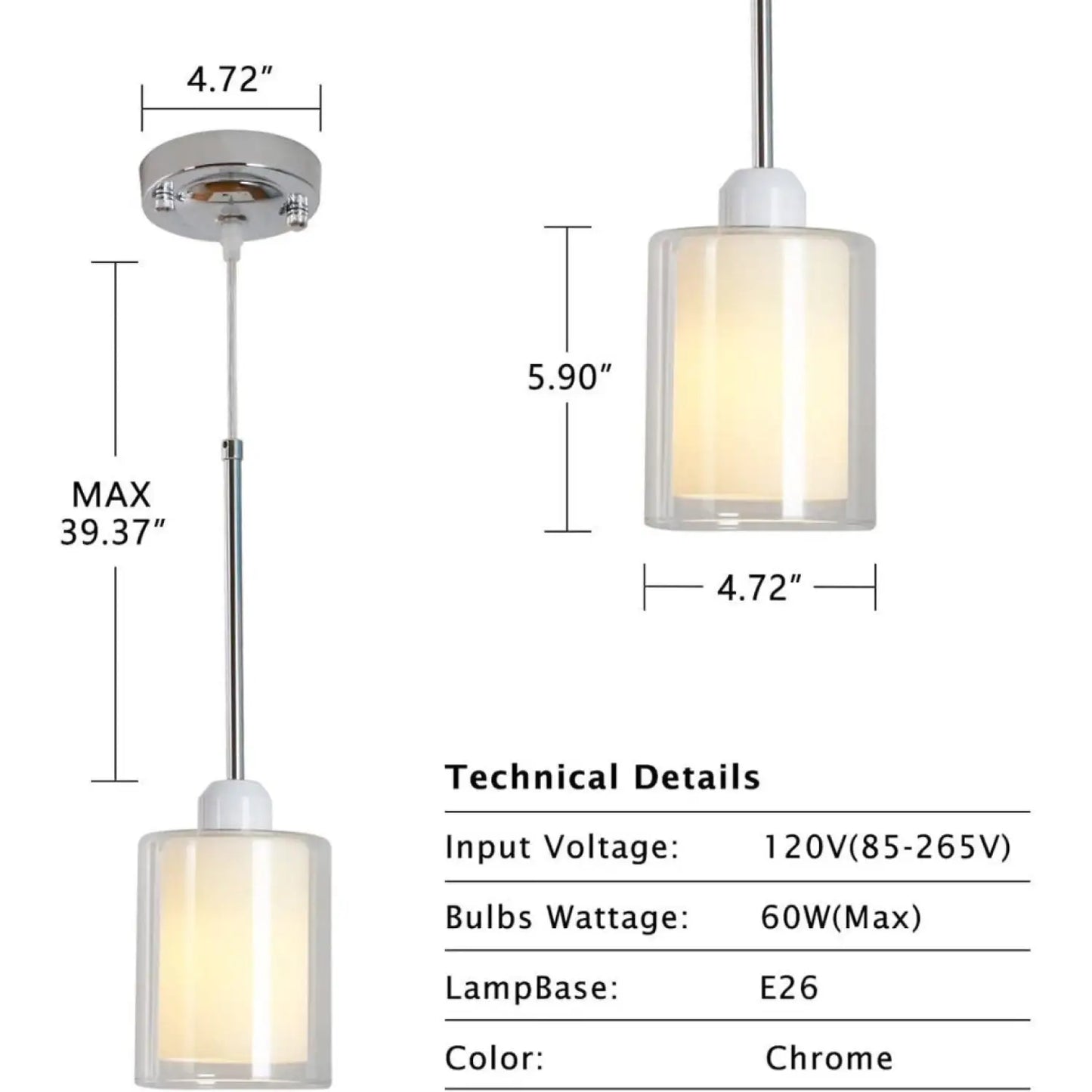 Modern glaspendellampa med kromnickelfinish för köksö