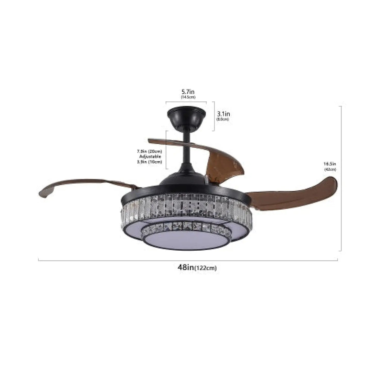 Modern inomhustakfläkt med utdragbar LED-lampa, fjärrkontroll och 4 blad