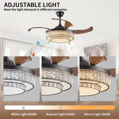 Modern inomhustakfläkt med utdragbar LED-lampa, fjärrkontroll och 4 blad
