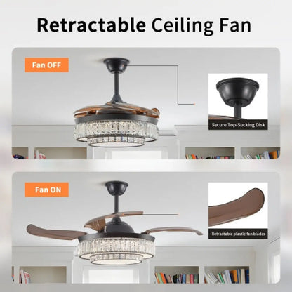 Modern inomhustakfläkt med utdragbar LED-lampa, fjärrkontroll och 4 blad
