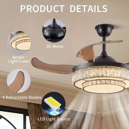 Modern inomhustakfläkt med utdragbar LED-lampa, fjärrkontroll och 4 blad