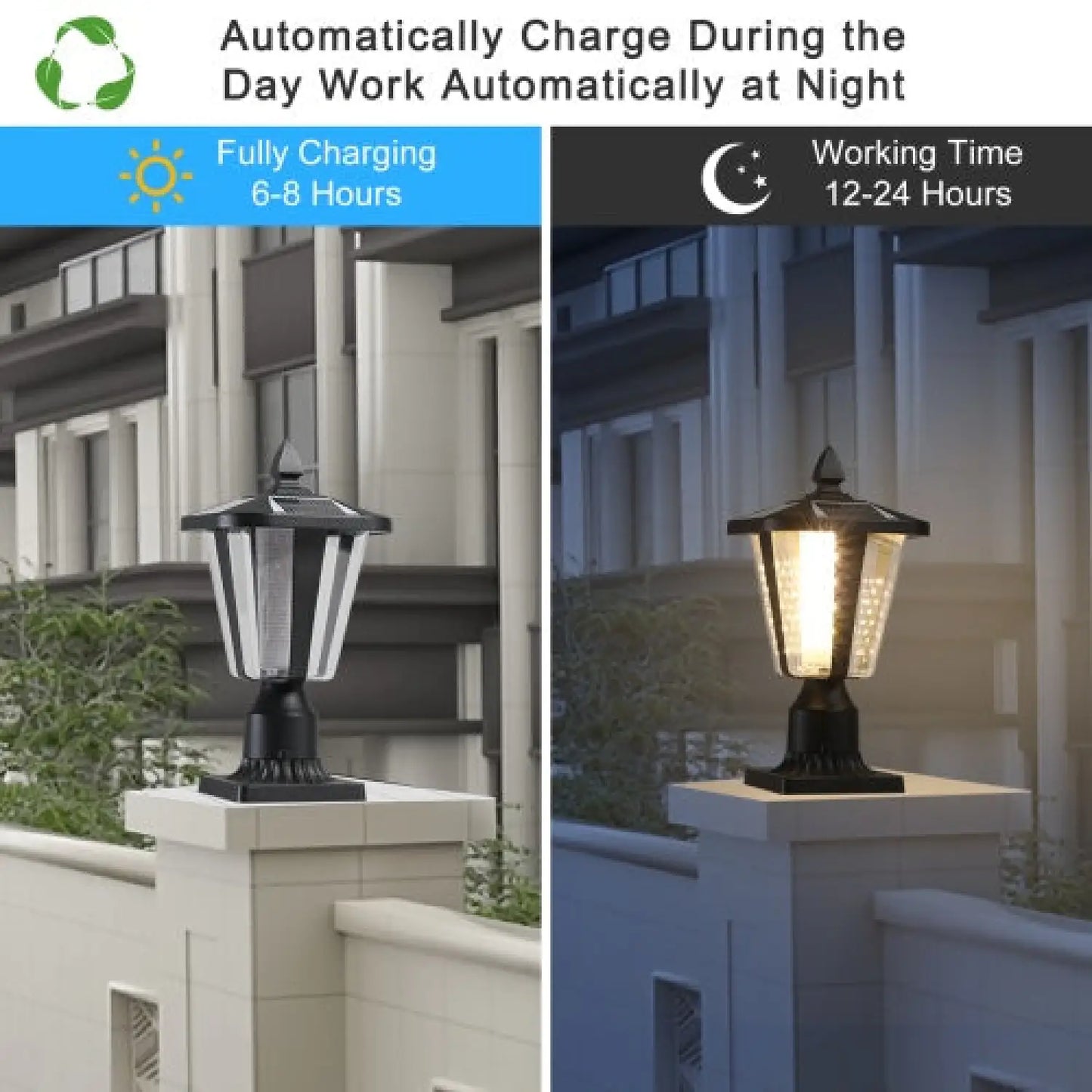 Moderna solcells-LED-lampor med justerbar ljusstyrka för pelare